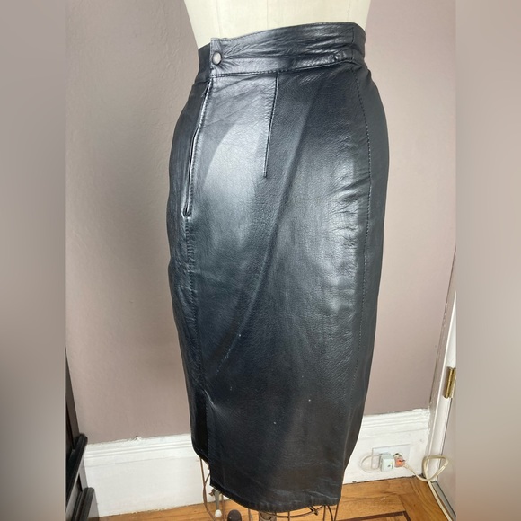 Black Leather Midi Skirt - Made in Italy - 27”W - Picture 6 of 14